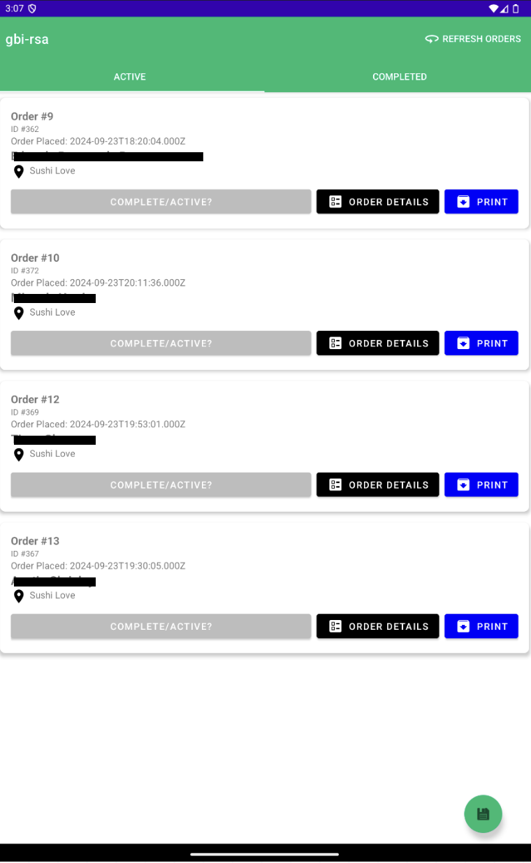 Restaurant Order Processing App Screenshot
